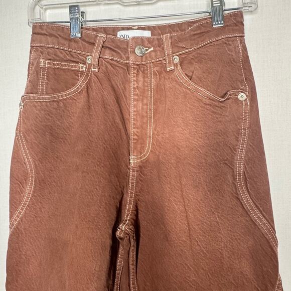 Zara Women’s Wide Leg Raw Hem Jean Sz 2 Wavy Side Seam Boho Western - Picture 4 of 13